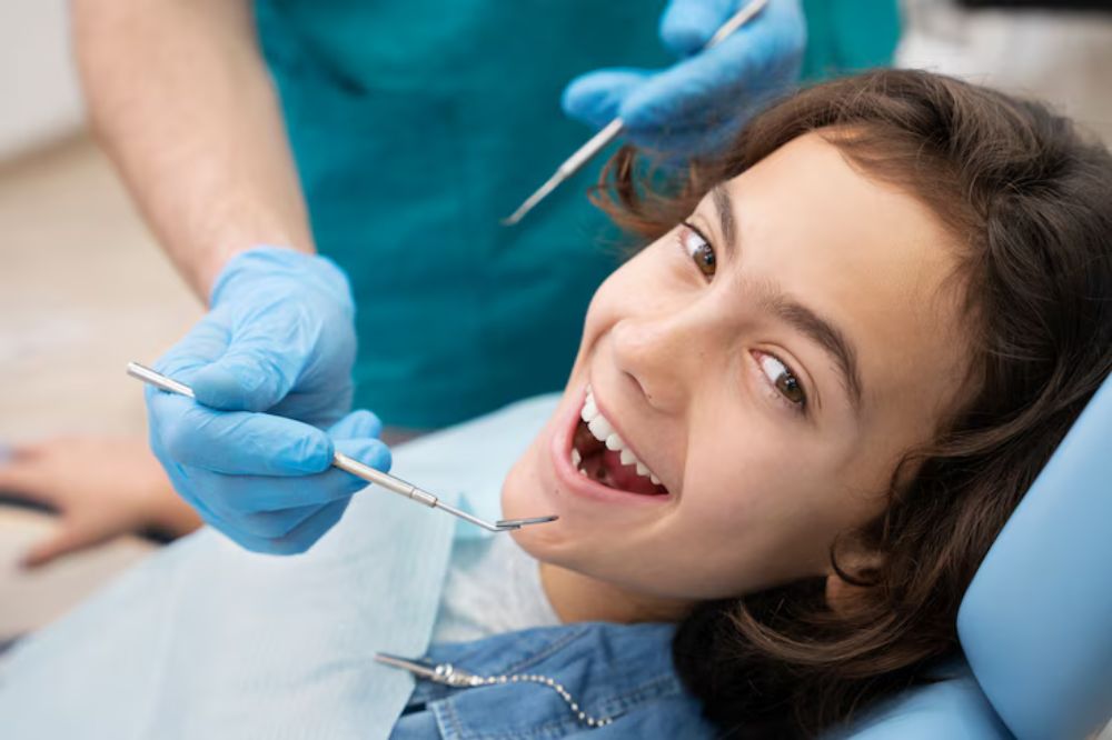 a lady is smiling after getting endodontic treatment